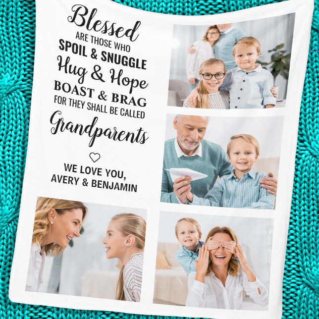 Blessed Grandparents 4 Photo Grandma Grandpa Fleece Blanket (Creator Uploaded)