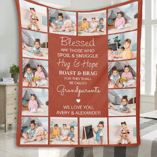 Blessed Grandparents Custom Terracotta 14 Picture Fleece Blanket
