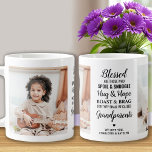 Blessed Grandparents Modern Personalised 2 Photo Large Coffee Mug<br><div class="desc">Celebrate your grandparents with a custom photo coffee mug. This unique grandparents quote mug is the perfect gift whether its a birthday, Grandparents day or Christmas. We hope your special keepsake grandparent gift will become a treasured keepsake for years to come. . Quote " Blessed are those who Spoil &...</div>