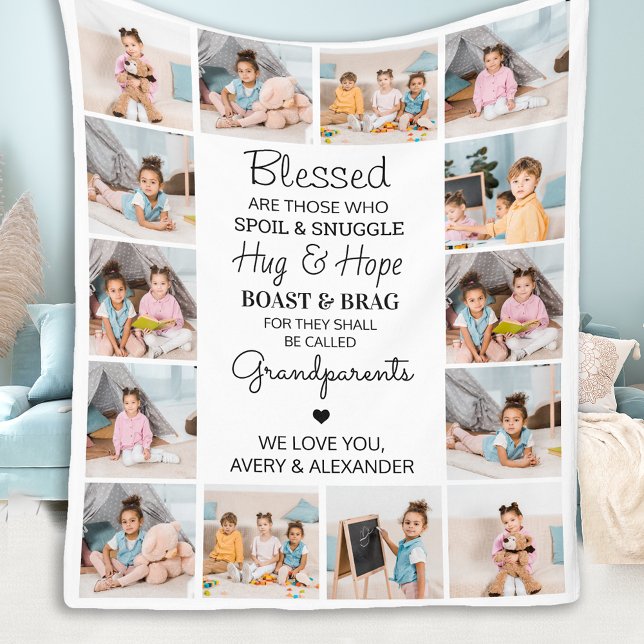 Blessed Grandparents Personalised 14 Photo Collage Fleece Blanket (Creator Uploaded)