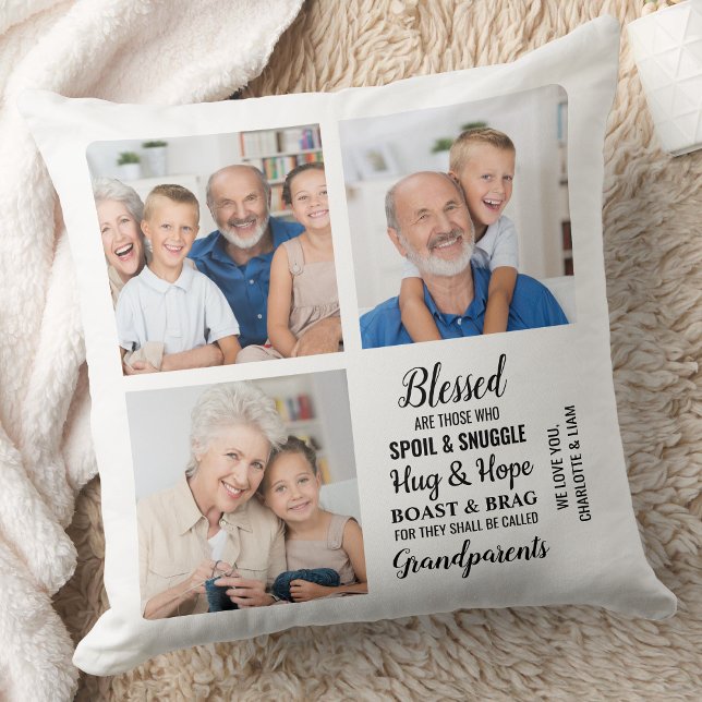 Blessed Grandparents Personalised 3 Photo Collage Cushion (Creator Uploaded)