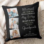 Blessed Grandparents Personalised 3 Picture  Cushion<br><div class="desc">Celebrate your grandparents with a custom photo collage pillow. This unique grandparents pillow is the perfect gift whether its a birthday, Grandparents day or Christmas. We hope your special keepsake grandparent gift will become a treasured keepsake for years to come. . Quote " Blessed are those who Spoil & Snuggle,...</div>