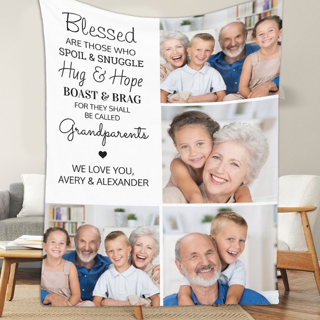 Blessed Grandparents Personalised 4 Photo Collage Fleece Blanket (Creator Uploaded)