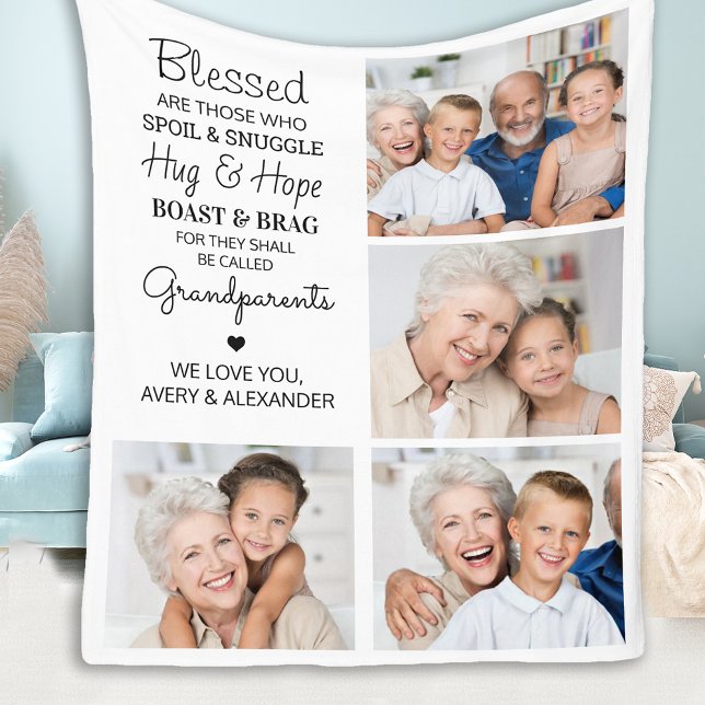 Blessed Grandparents Personalised Photo Collage Fleece Blanket (Creator Uploaded)