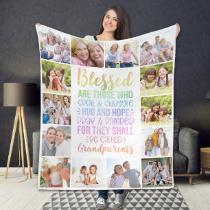 Blessed Grandparents Photo Collage Fleece Blanket