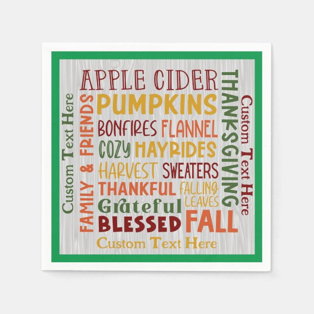 Blessed Grateful Autumn Fall Artwork Personalised Napkin (Front)