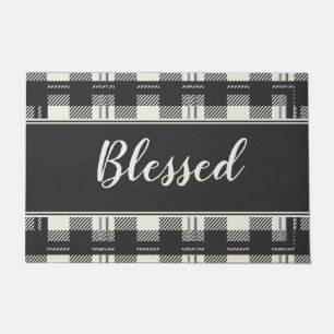 Blessed Grey Black and Cream Buffalo Plaid Doormat