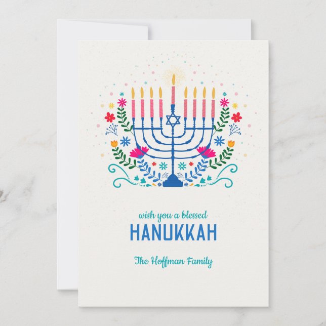 Blessed Hanukkah Flat Holiday Card (Front)