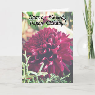 Blessed Happy Birthday Elegant Burgundy Flower Card