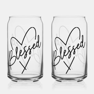 Blessed Heart Modern Script Can Glass