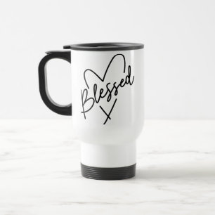 Blessed Heart Modern Script Travel Mug