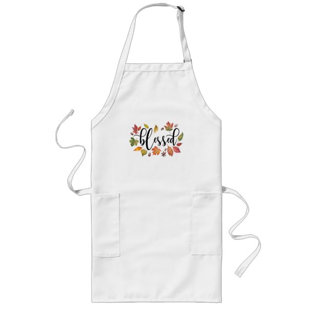 Blessed In Black Calligraphy And Autumn Leaves Long Apron (Front)