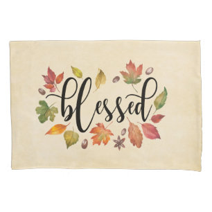 Blessed In Black Calligraphy And Autumn Leaves Pillowcase