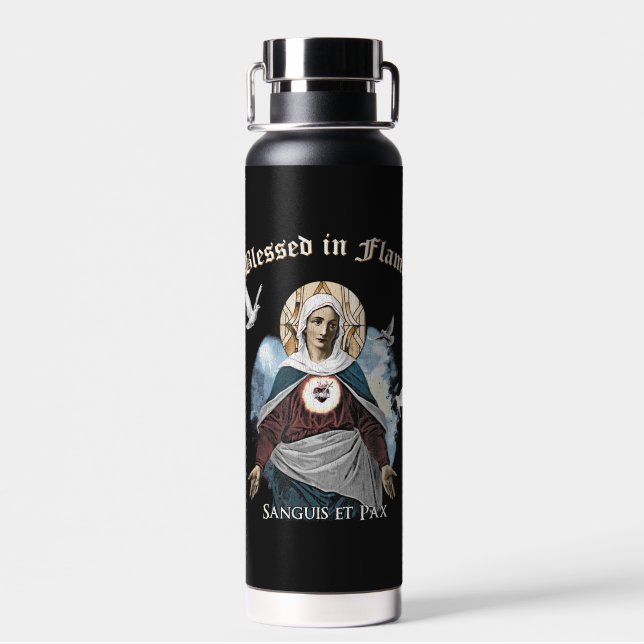 Blessed in Flame - Gothic Design Water Bottle (Back)