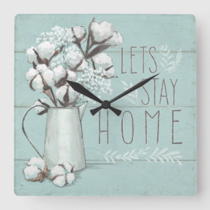 Blessed IV Mint Lets Stay Home Square Wall Clock