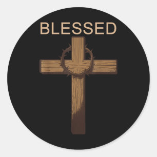 Blessed Jesus Christian Cross God Faith Bible Reli Classic Round Sticker