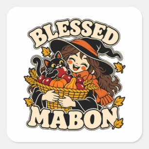 Blessed Mabon Cute Harvest Witch Square Sticker