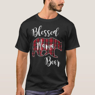 Blessed Mama Bear Red Tartan Plaid Pattern Mum Mot T-Shirt