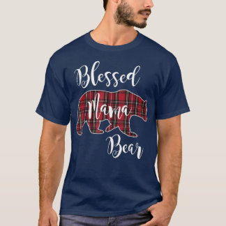 Blessed Mama Bear Red Tartan Plaid Pattern Mum Mot T-Shirt