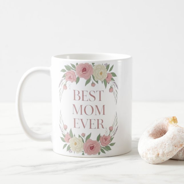 Blessed Mama Ever, Mug | Floral Script Mother Mug (With Donut)