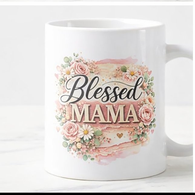 Blessed Mama Floral  Large Coffee Mug (Creator Uploaded)