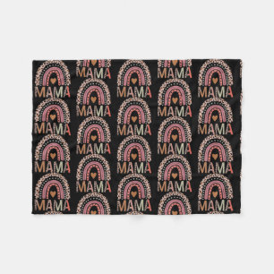 Blessed Mama Funny Leopard Boho Cute Rainbow  Fleece Blanket