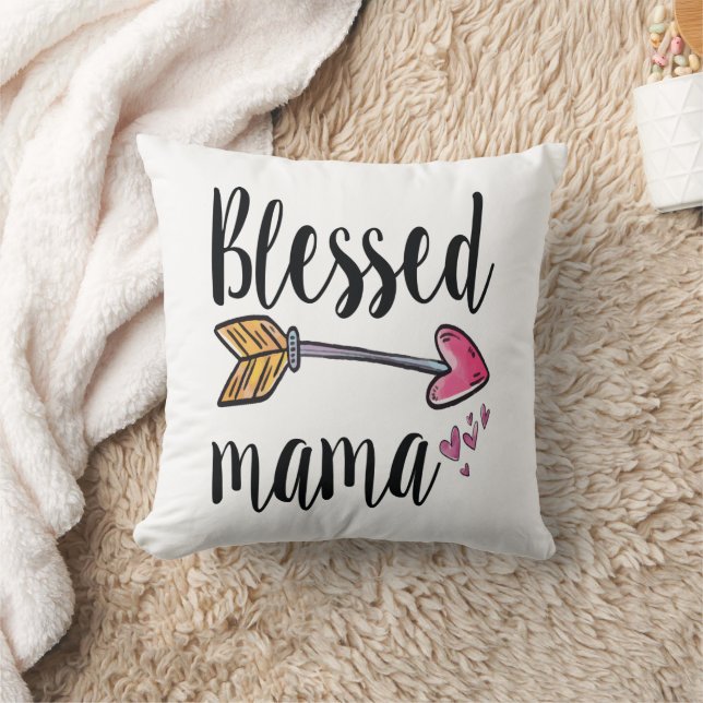 Blessed Mama Hearts Arrow Boho Gift for Mum Cushion (Blanket)