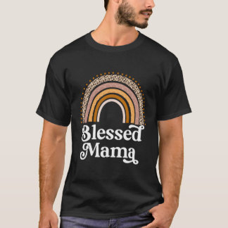 Blessed Mama Leopard Boho Rainbow Mum Life Mummy M T-Shirt