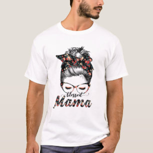 Blessed Mama Messy Bun Women Happy Easter, Mother' T-Shirt