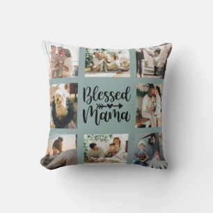 Blessed Mama Mother's Day Family Photo Collage  Cushion