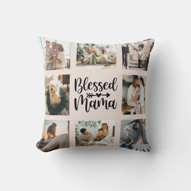 Blessed Mama Mother's Day Family Photo Collage  Cushion (Front)