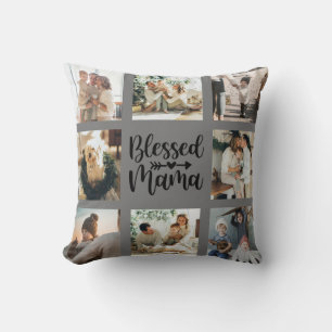 Blessed Mama Mother's Day Family Photo Collage Cushion
