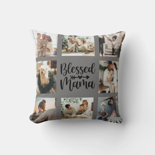 Blessed Mama Mother's Day Family Photo Collage  Cushion (Front)