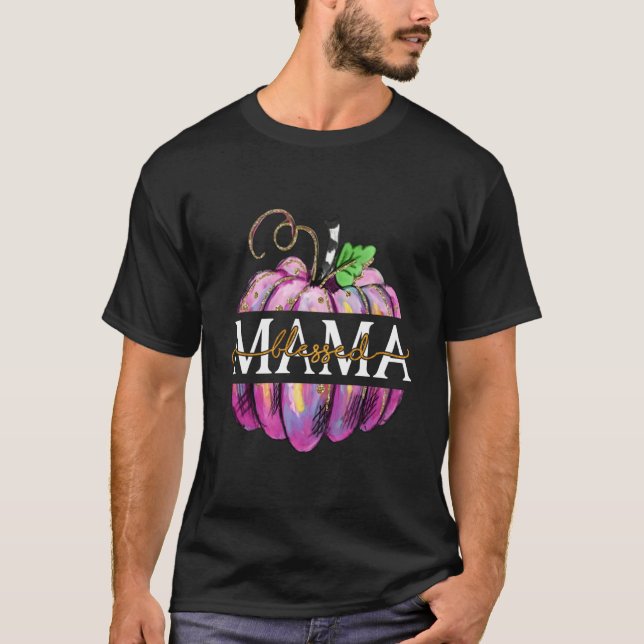 Blessed Mama Pumpkin Mom Thanksgiving Halloween T-Shirt (Front)