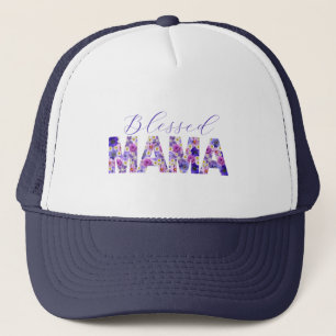Blessed Mama Shirt with Colourful Floral Text  Trucker Hat