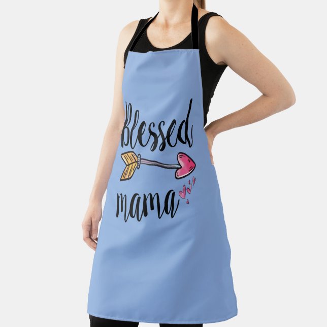 Blessed Mama with Arrow and Hearts Blue Apron (Insitu)
