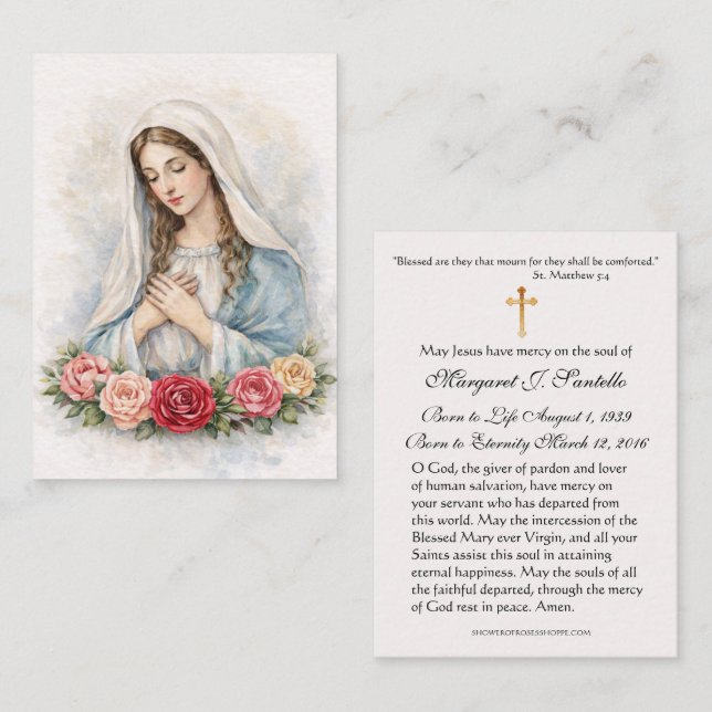 Blessed Mary Catholic Funeral Memorial Holy Card - (Front/Back)