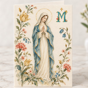 Blessed Mary Marian WatercolorVintage Floral Card