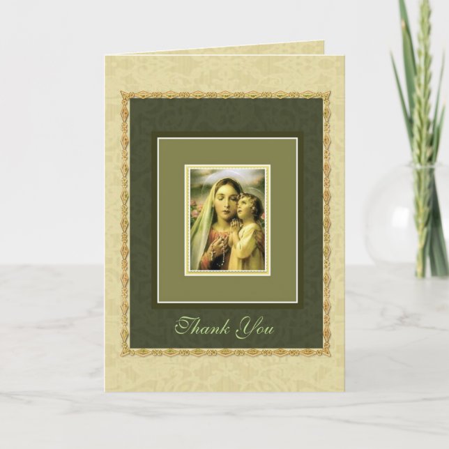 Blessed Mary with Rosary and Child Jesus THANK YOU Card (Front)