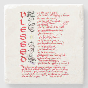 Blessed Matthew 5 3 12 Bible Verse Christian Stone Coaster