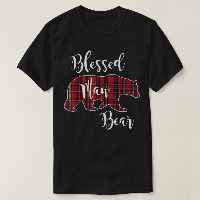 Blessed Maw Bear Red Tartan Plaid Pattern Mama Mot T-Shirt (Design Front)