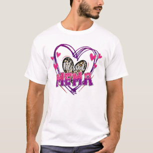 Blessed Mema Mother's Day Leopard Heart Mothers Da T-Shirt