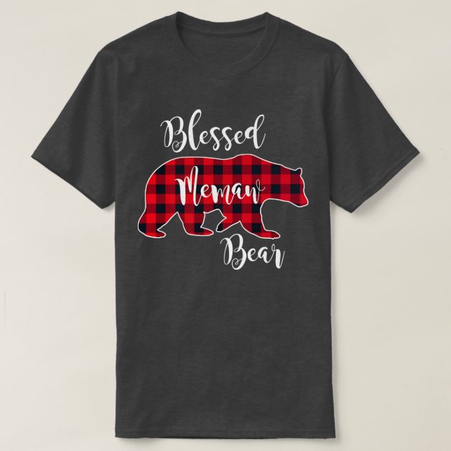 Blessed Memaw Bear Red Buffalo Check Plaid Fun Gra T-Shirt (Design Front)