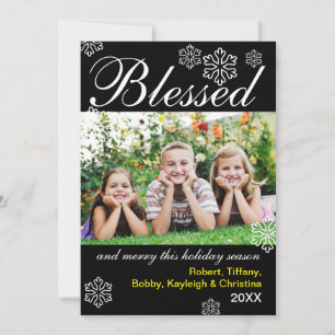 Blessed & Merry Black Snowflakes - Christmas Card