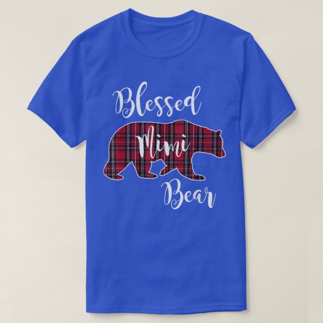 Blessed Mimi Bear Red Tartan Plaid Fun Grandma Gif T-Shirt (Design Front)
