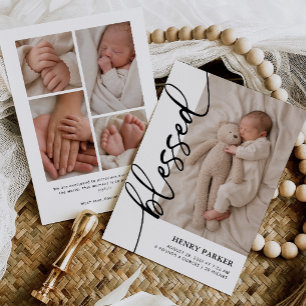 Blessed Minimalist Baby Photo Birth Announcement