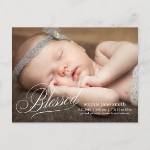 BLESSED Modern Birth Announcement Postcard