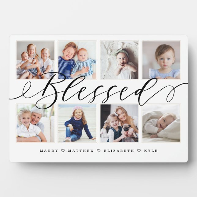 Blessed Modern Calligraphy | Family Photo Collage Plaque (Front)