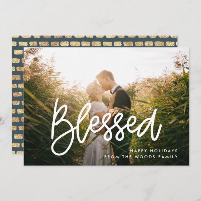 Blessed Modern Inspirational Christmas Photo Holiday Card (Front/Back)
