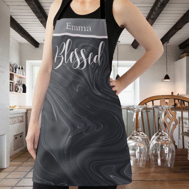 Blessed Modern Script Faux Marble Personalised Apron (Blessed Modern Script Faux Marble Personalized Apron)